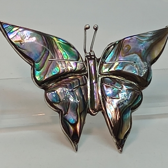 * vintage Hencho Mexico 925 large abalone butterfly pin brooch - Picture 1 of 6